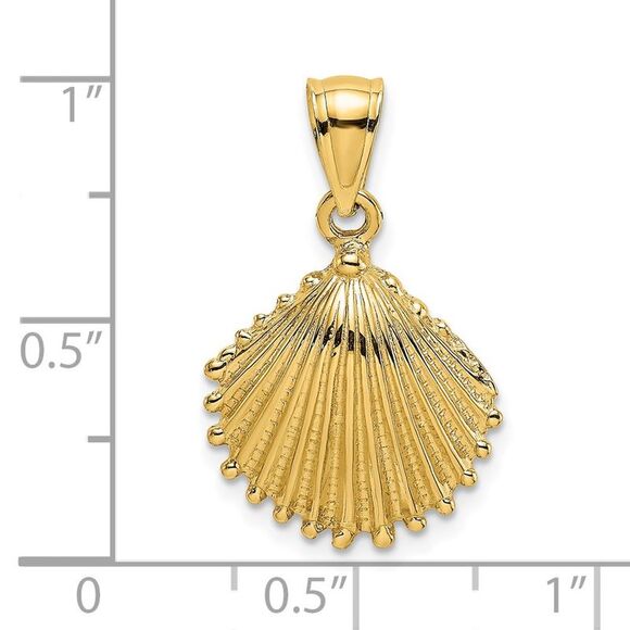 14k Yellow Gold Textured Scallop Shell Charm - Picture 3 of 4